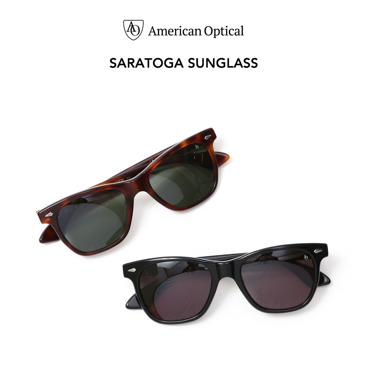 American Optical アメリカン オプティカル SARATOGA SUNGLASS サングラス 眼鏡 メガネ Black ブラック 黒 Tortoise べっ甲 鼈甲 ジョン・F・ケネディ USA製 アメリカ製