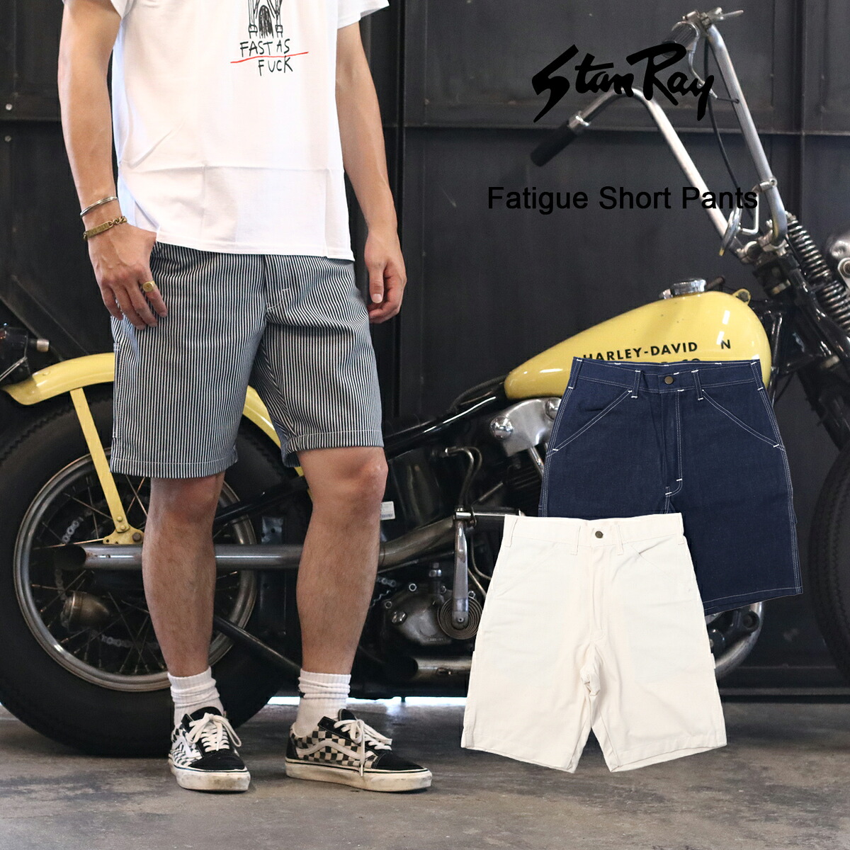 Stan Ray スタンレイ 80's Painter Short Pants 80年代 ペインター ショートパンツ ワークパンツ デニムパンツ ハーフパンツ アメリカ製 USA製 メンズ Natural Hickory Stripe Indigo Denim ナチュラル ヒッコリー ストライプ インディゴ デニム