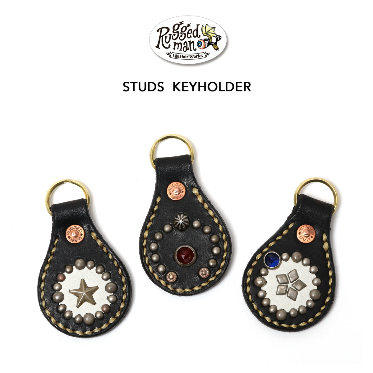RUGGED MAN LEATHER WORKS ラギッドマン レザーワークス STUDS KEYHOLDER スタッズ キーホルダー 本革 レザーキーホルダー キーリング 日本製 ハンドメイド