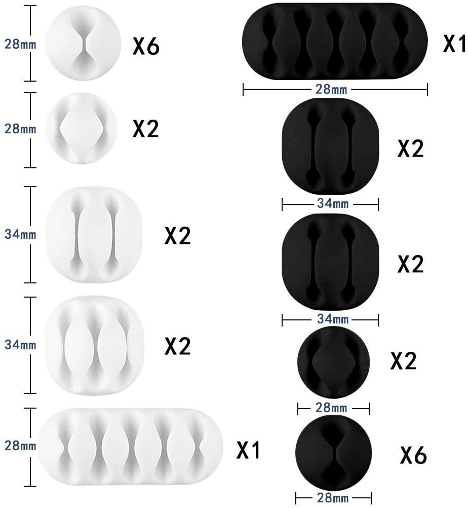 2021福袋】 たっぷり２６個セット ケーブルホルダー ケーブルドロップ MAVEEK ケーブルクリップ コードクリップ コードフック ケーブル収納  コード管理システム ブラック13個 ホワイト13個 5種類 qdtek.vn