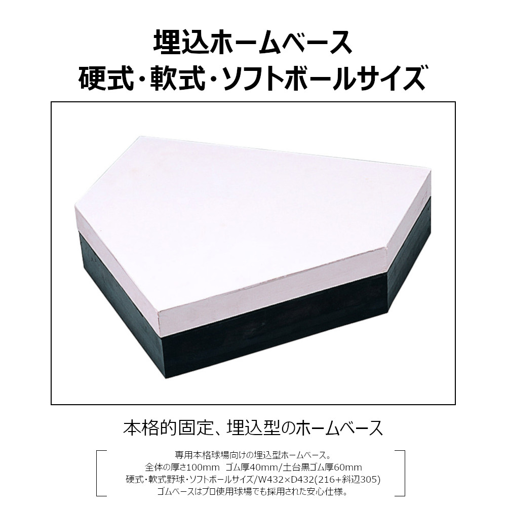 信頼 野球ベース 埋め込み コクサイ KOKUSAI ゴム台付ホームベース100 一般用 2022年から少年野球も RB730 1台 fucoa.cl