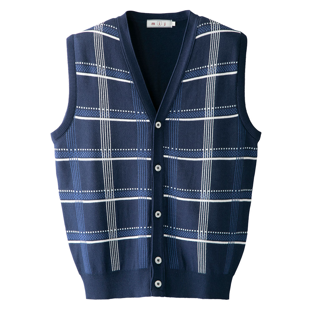 楽天市場】ニット ベスト Vネック 日本製 格子柄 ウォッシャブル 綿混