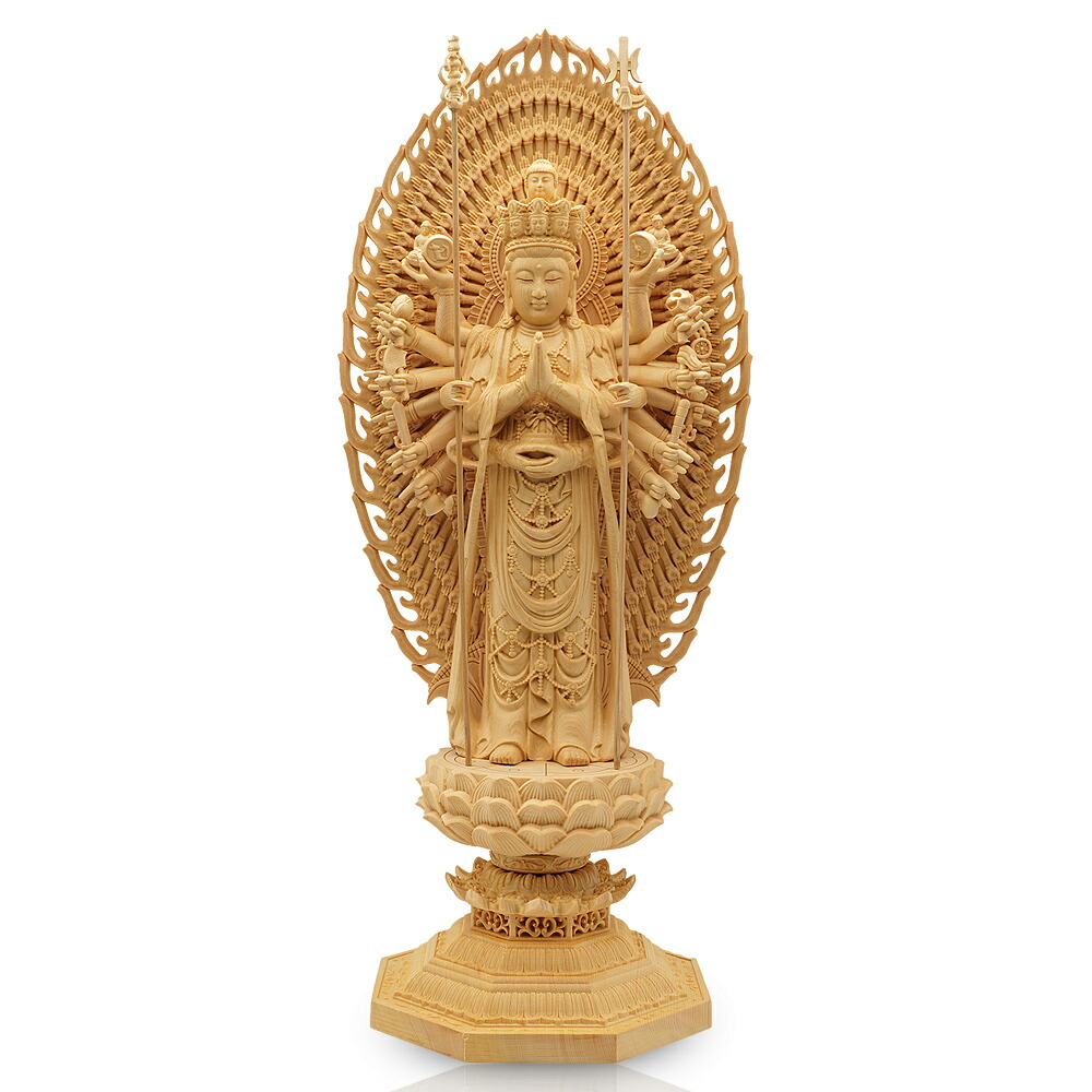 楽天市場】置物 オブジェ 木彫り 仏像 千手観音菩薩像 檜一杢
