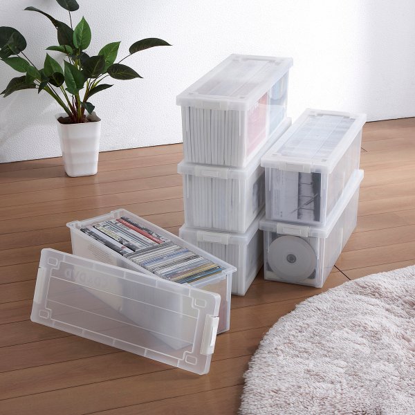 あす楽 送料無料 Cdケース Dvdケース 収納ボックス フタ付き 収納ケース カラーボックス バックル式 持ち運び 品質検査済 同色 日本製 おしゃれ クリア 完成品 6個組 プラスチック