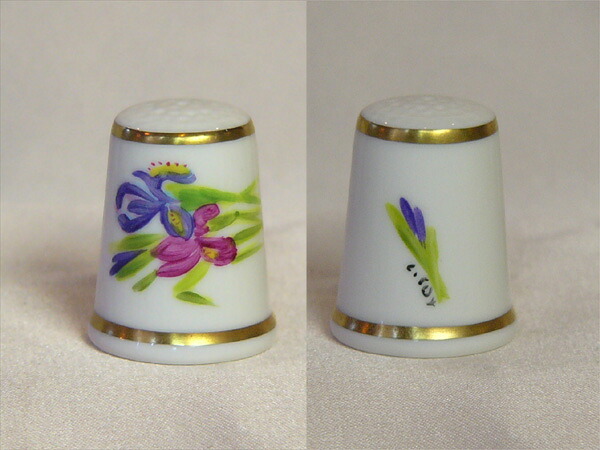 花ショウブの花 御花 お手々絵の具 手描き ロイヤル ウーはやりっ児 Royal worcester シンブル 指貫き 仕立てもの 寄せあわせ 個条 差し上げ物 ヴィンテージ 【中古】 【貨物輸送無料】 02P23Sep15 P16Sep15
