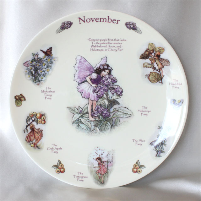 11月 November ヘリオトープ アップル ヘーゼルナッツ Flower Fairy 花の妖精が可愛らしいフラワー フェアリー カレンダー マンスリー 絵皿 シシリー メアリー バーカー イギリス コールポート Coalport 絵皿 ウォール プレート 飾り皿 【中古】 【送料無料】