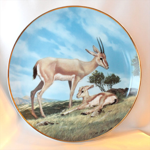 1990年　ガゼル Horned Gazelle 絶滅危惧種 限定発行 ウィル ネルソン画 W.I.George　コレクターズ 絵皿 ウォール プレート 飾り皿 プレゼント ギフト 【中古】 【送料無料】