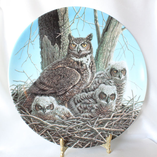 グレイト ホーン アウル Great Horned Owl アメリカ ワシミミズク 威厳あるフクロウの絵皿 Jim Beaudoin アメリカ　ノウルズ限定発行 1989年　ステートリー オウル シリーズ オウル 【送料無料】　【中古】