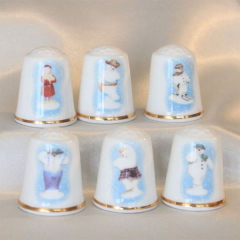 ロイヤル ドルトン 1990年 スノーマン The Snowman Gift Collection ６種充実した Royal Doultonシンブル 指貫き ６個仕掛ける 仕立てもの 科目 キルト パッチワーク 【貨物輸送無料】