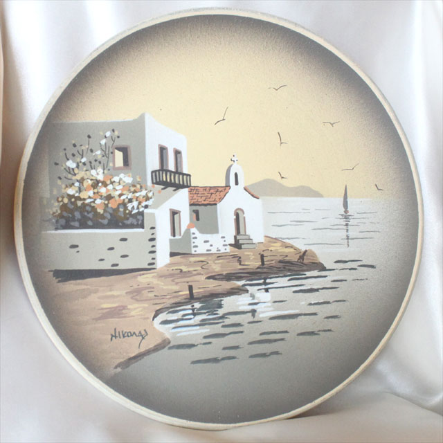 ギリシャの風景　絵皿 アテネ ニコラス アート ハンドペイント ウォールプレート 【中古】