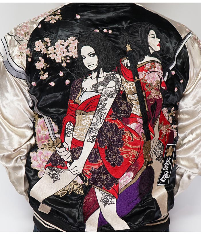 100 本物保証 抜刀娘 ﾊﾞｯﾄｳﾑｽﾒ 絡繰魂 和柄 スカジャン メンズ リバーシブル 総刺繍 凛 穂乃花 日本刀 着物 送料無料 抜刀娘から新作和柄スカジャンが登場 公式ストア コート ジャケット Sunnectsolar Com