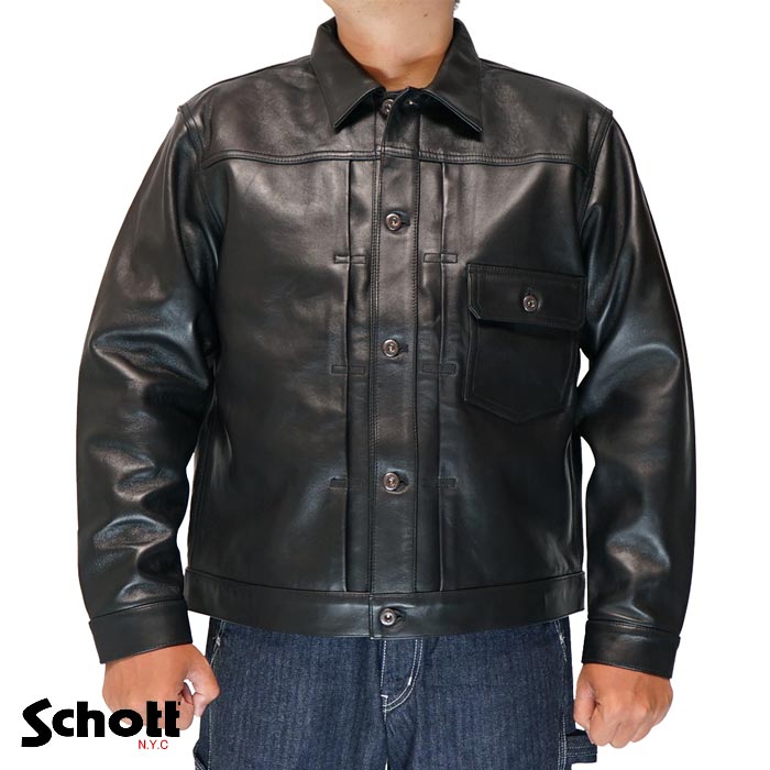 schott ブラックレザーシャツジャケット 7825950015-250720-1p.jpg