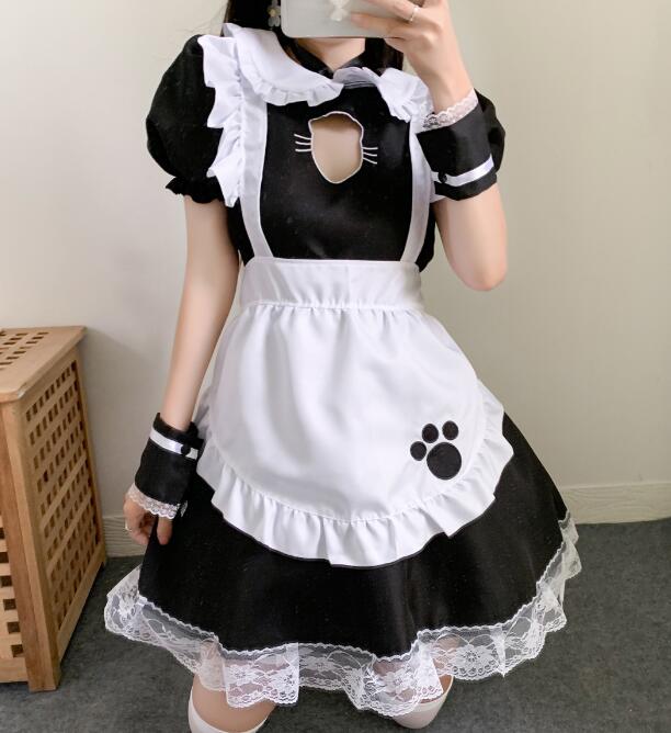 【楽天市場】半袖ドレス メイドドレス ミモレ丈ワンピース 猫爪 萌え萌え Lolitaミモレ丈 ロリータ ワンピースメイド お姫様 ロリータ ...
