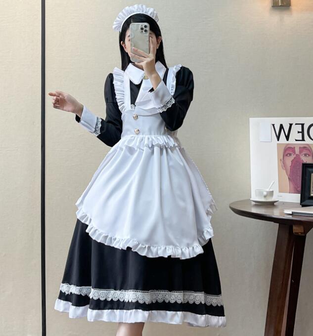 【楽天市場】メイド服 長袖 長袖 ロング丈ワンピースイギリス風 喫茶店萌え萌え 髪飾り Lolita ロリータ ワンピースメイド お姫様 ...