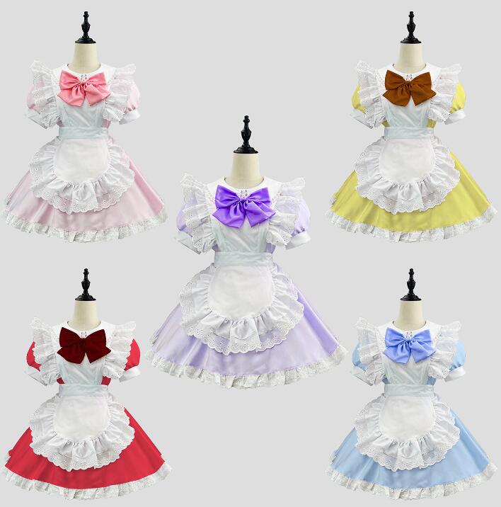 【楽天市場】メイド服 半袖ドレス カラフルドレス ミモレ丈ワンピース 5色 萌え萌え Lolitaミモレ丈 ロリータ ワンピースメイド お姫様 ...