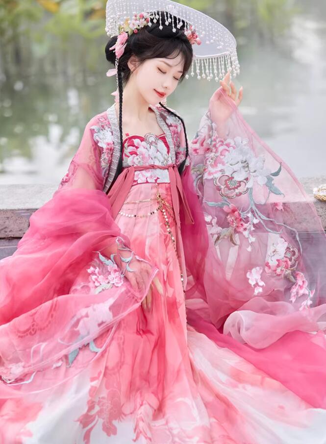高級感ドレス唐朝 漢服 中華服 刺繍羽織 ワンピース 中国古代 結婚式 礼服ショール付き 中華コスプレ衣装 皇后 貴妃 仮装 変装 豪華 チャイナ服 花刺繍 スひらひらのスカーフ 振袖 中華衣装 ハロウィン 中華時代劇 コスチューム 華流 舞台衣装 ステージ衣装