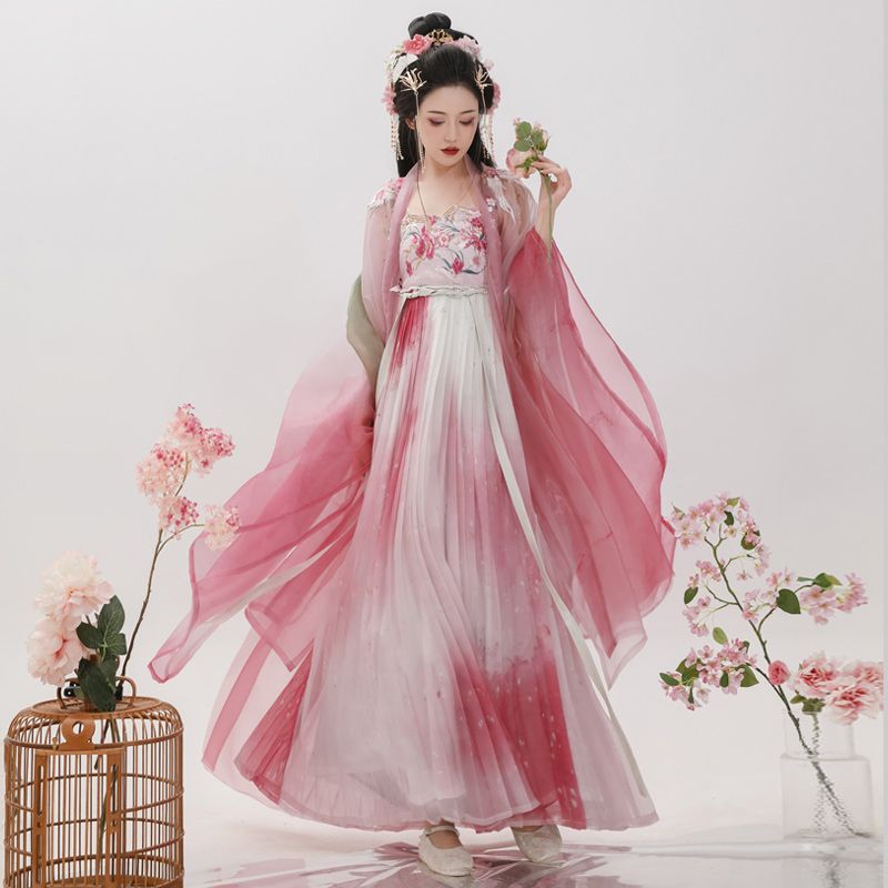 羽織 中華コスプレ衣装 華やか ワンピース+羽織+ショール 振袖 レディース 中国古代服装 宮廷風漢服 チャイナ服 お姫様 貴妃コスチューム 華流 ハロウィン 衣装 振袖 花 刺繍 古典時代劇 仮装 変装|maybe02shop