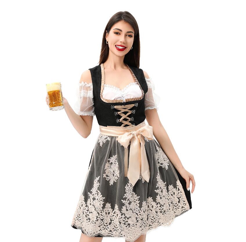 ビールガール衣装 メイド服衣装 可愛い衣装 ハロウィン コスプレ 衣装 レースエプロン Lolita メイド服 コスチューム ミモレ丈スカート メイドコス エプロンドレス可愛い お姫様 民族風 パフォーマンス 余興 コスプレ衣装 キッズ ジュニア