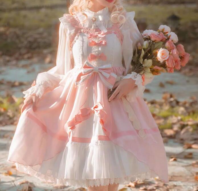 好いたらしいお召しもの キャミソール衣装 ロリータ服 レディース ロリータお召しもの 長袖プルオーバー＋お召しもの 袖なし ロリータお召しもの 好いたらしいリ蝶ボン付き添い人 気が大きい大きさ コスプレお召しもの 妃殿下風お召しもの 翰林院祭 培養祭 でき事 映画化お召しもの サクラ色