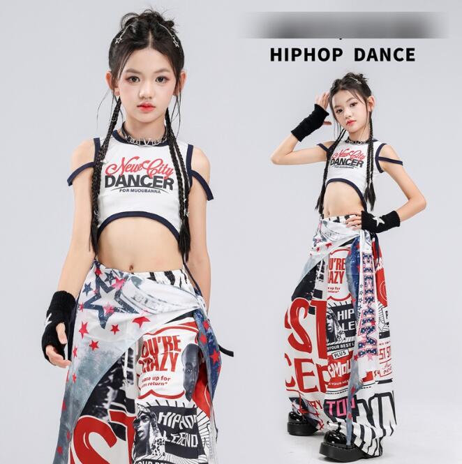 女子ジャズダンス衣装 臍出しトップス 子供ジャズダンス衣装 jazz hiphop ゆったりトップス ヒップホップダンス衣装 舞台演出服 演出服 jazz hiphop かっこいい ダンス衣装 学園祭 文化祭 可愛いチアダンス衣装卒業式入学式イベント運動会110-180cm｜maybe02shop