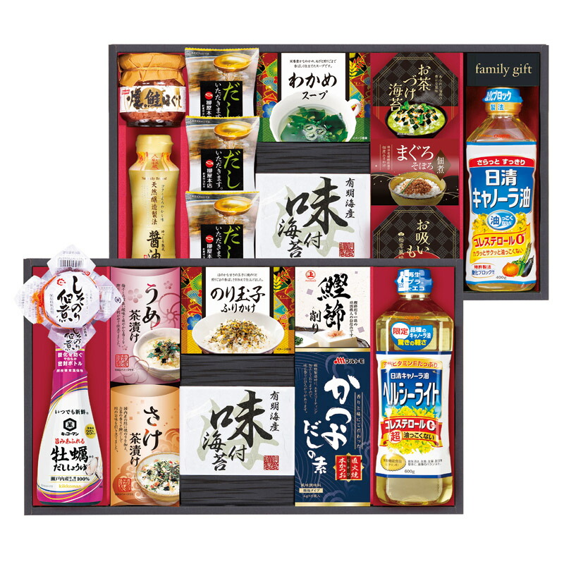 日清オイリオ食卓詰合せ 送料無料 のし包装無料 メッセージカード 名入れ 調味料 食品 ギフト お祝い 御礼 出産 結婚 新築 内祝 快気祝 香典返し 満中陰志 法事 お返し 法事 返礼品 引出物 粗供養 海苔 油 醤油 だし 佃煮 鰹節 茶漬 ふりかけ 味噌汁 スープ 吸物 セット