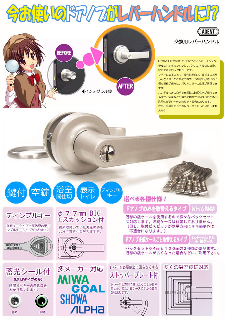 楽天市場 取替用レバーハンドル Goal Showa用ディンプルシリンダー Agent Ls 100 マニアックホームセンター