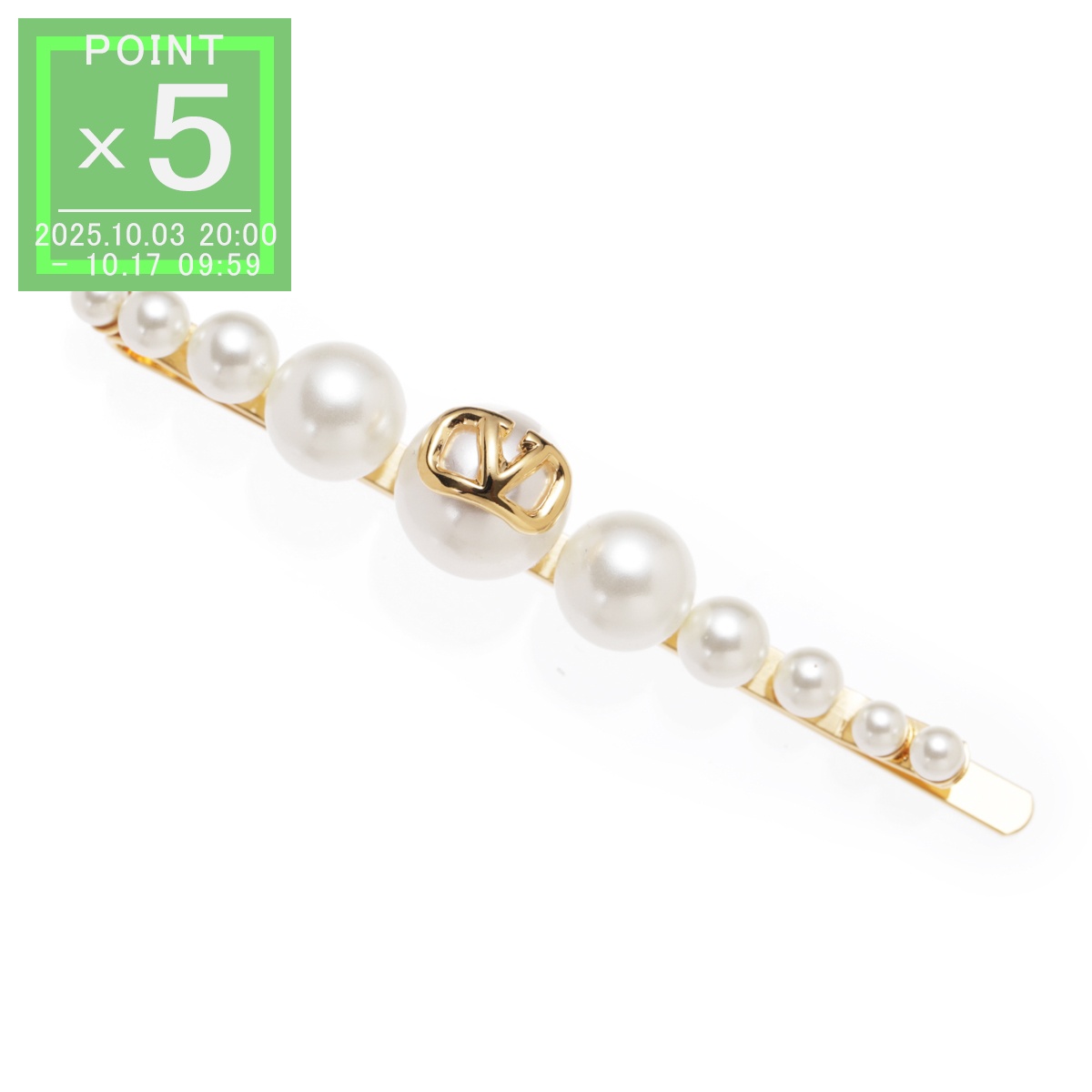 バレンティノ　ヘアピン Vロゴ シグネチャー レジン X メタル X クリスタル ヘアクリップ