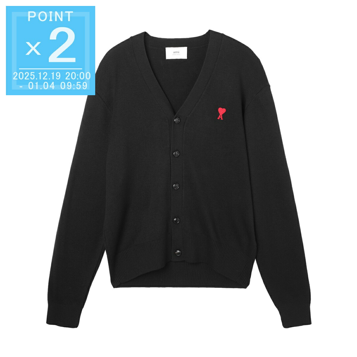 アミパリス カーデガン　黑×赤マーク　 Mサイズ アミパリス Ami Paris カーディガン ボレロ ブラック レディース AMI