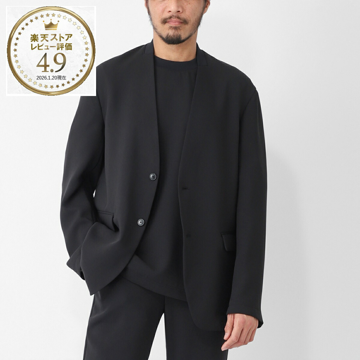 イスピラ ISPIRA ノーカラージャケット ブラック メンズ ja is as 0004 bk NO COLLAR/JK【国内正規品】【返品送料無料】[2026SS]