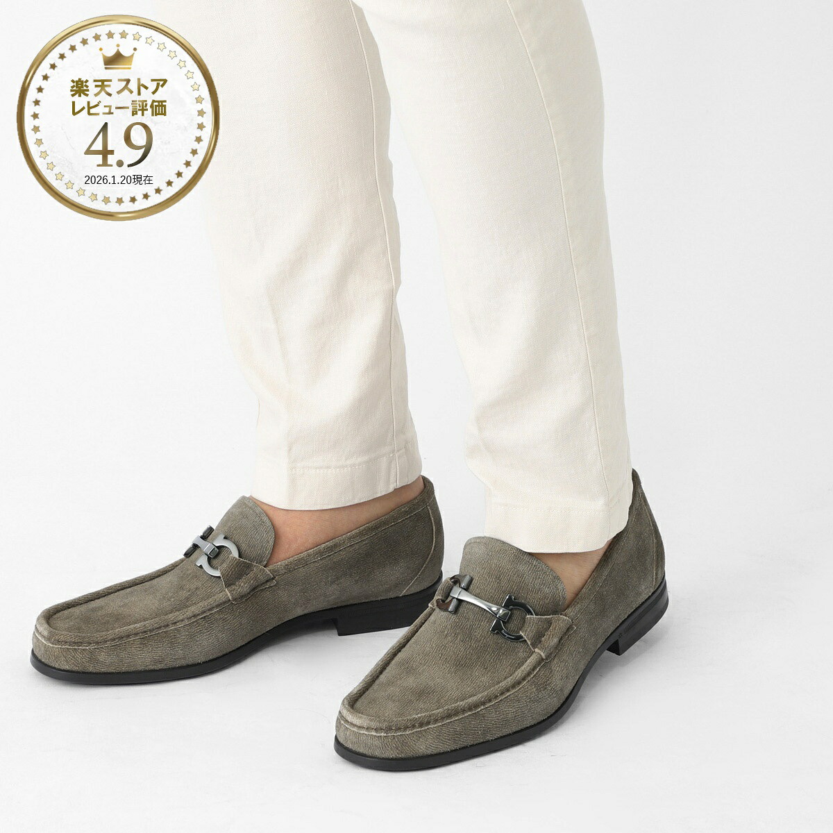 フェラガモ FERRAGAMO ローファー グレー メンズ 大きいサイズあり grandioso 029457 789601 safari newbiscotto GRANDIOSO 2【返品送料無料】[2026SS]｜モダンブルー店