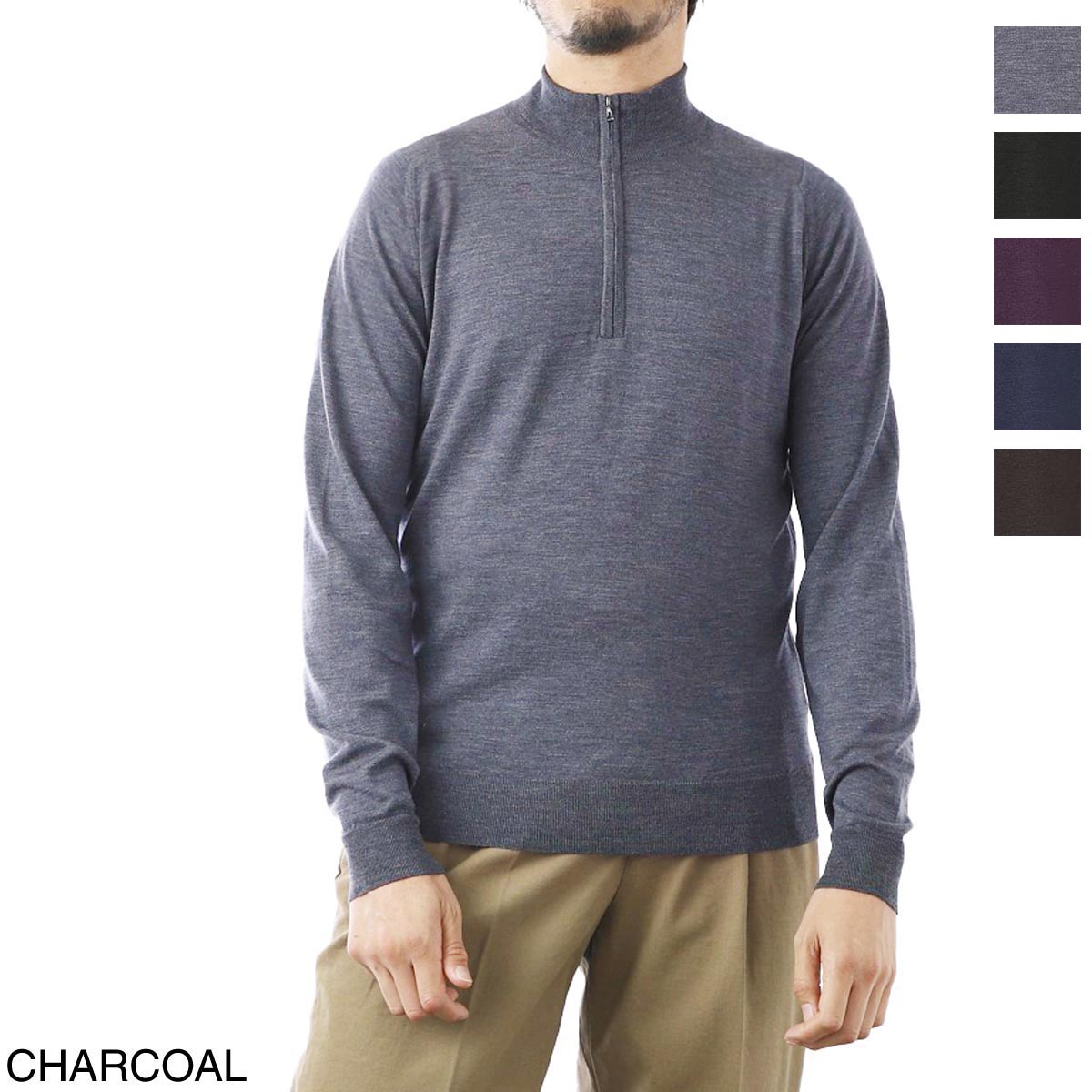 ジョンスメドレー　JOHN　SMEDLEY　エクストラファインメリノウール　barrow　BARROW　ハーフジップ　charcoal　メンズ　ニット　30ゲージ【あす楽対応_関東】【返品送料無料】【ラッピング無料】