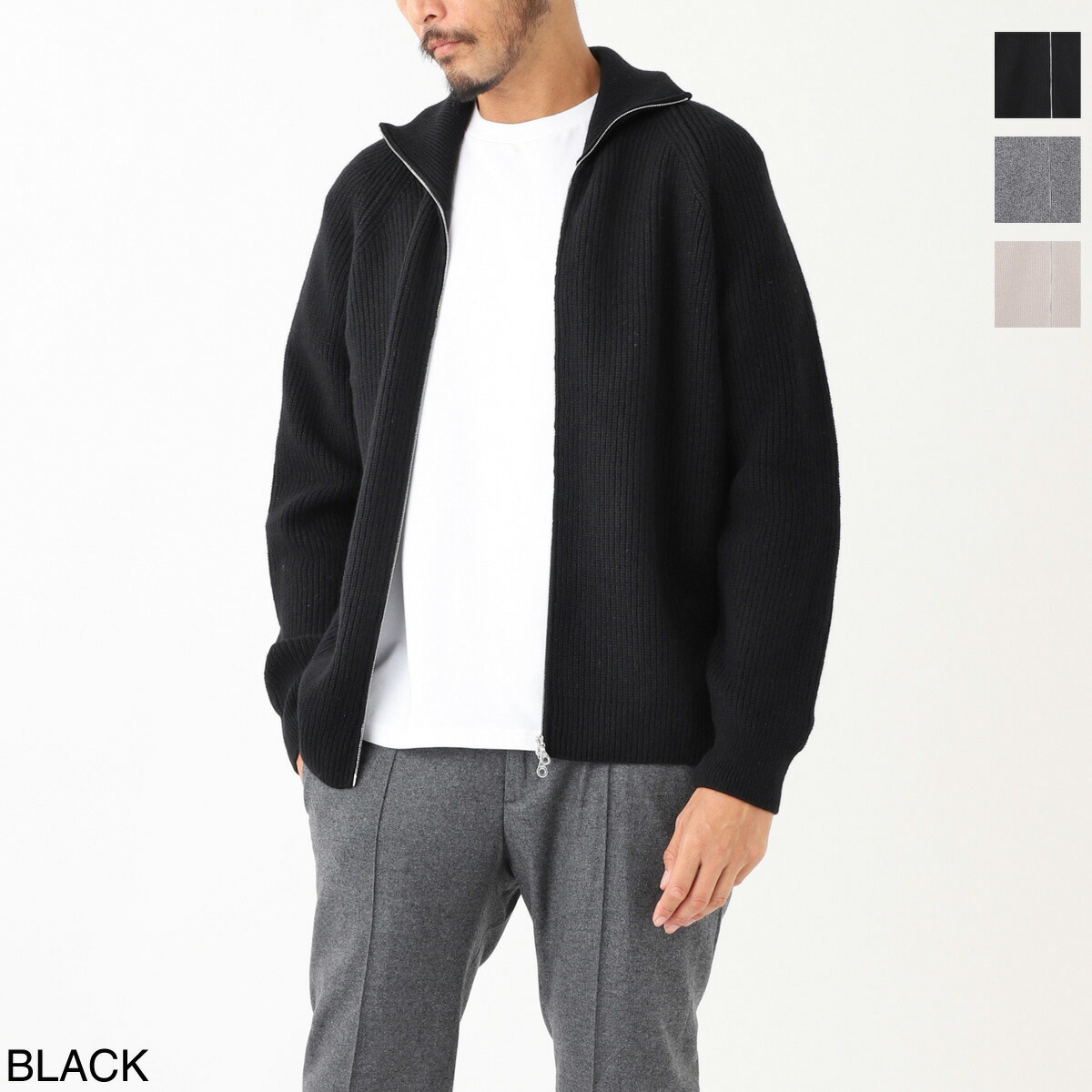 ジョンスメドレー JOHN SMEDLEY ジップアップ ニットブルゾン メンズ thatch black THATCH 7ゲージ STANDARD FIT【返品送料無料】