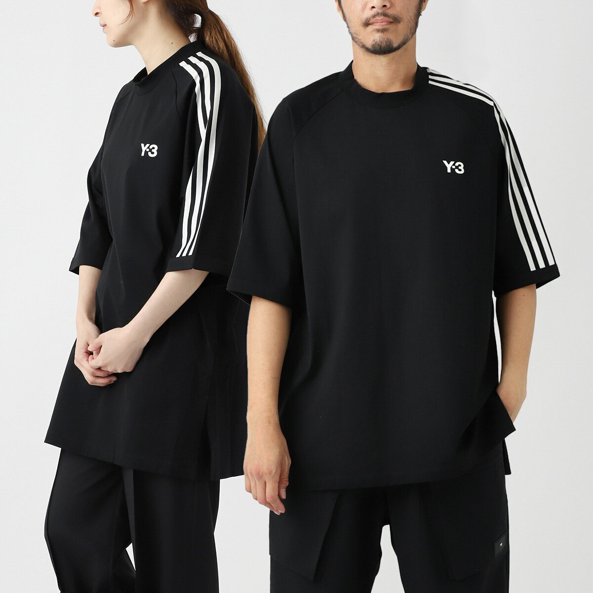 【ワイスリー】ロゴ 半袖Tシャツ 3ストライプ サイドスリット 綿 y3333-2.jpg