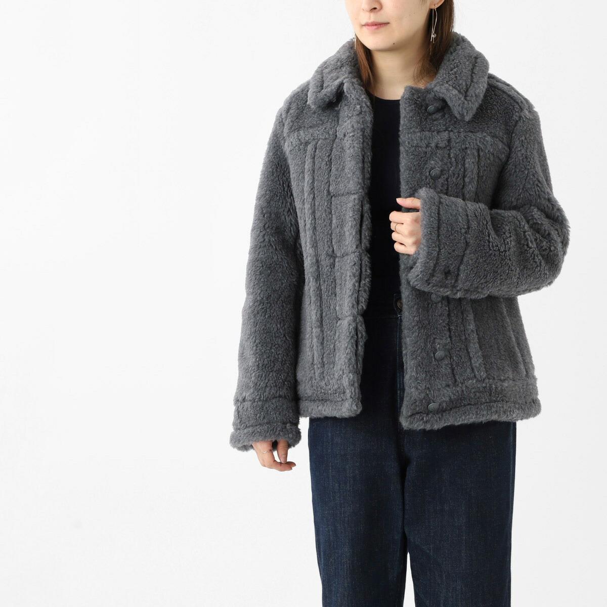 Max mara ウール ノーカラー シャツ ジャケット ショート コート 23904605336 ネイビー 40 (203766 main image 1