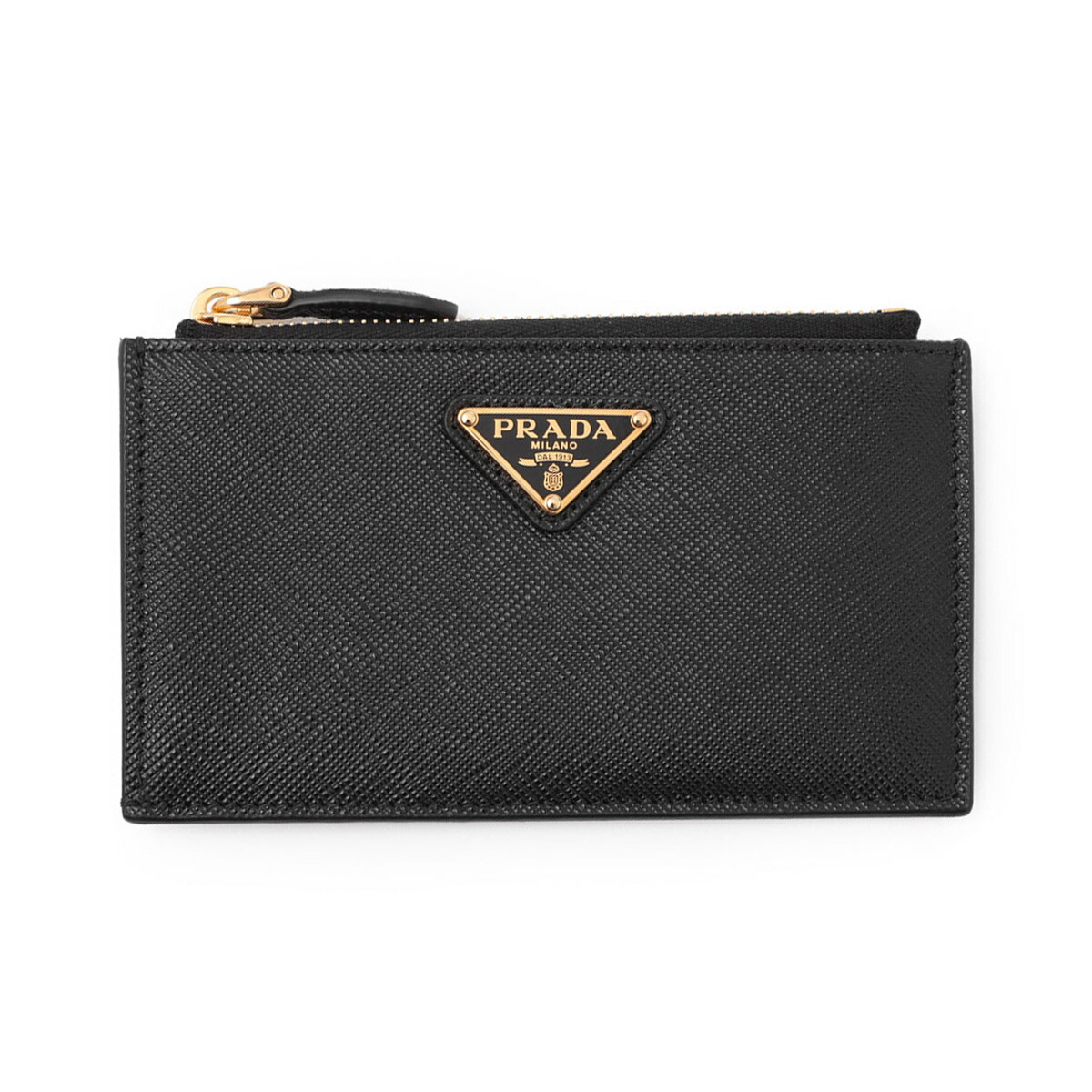 ✨極美品✨ PRADA コインケース サフィアーノレザー ラウンド 三角 黒 PRADA プラダ コインケース サフィアーノ 三角プレート 黒