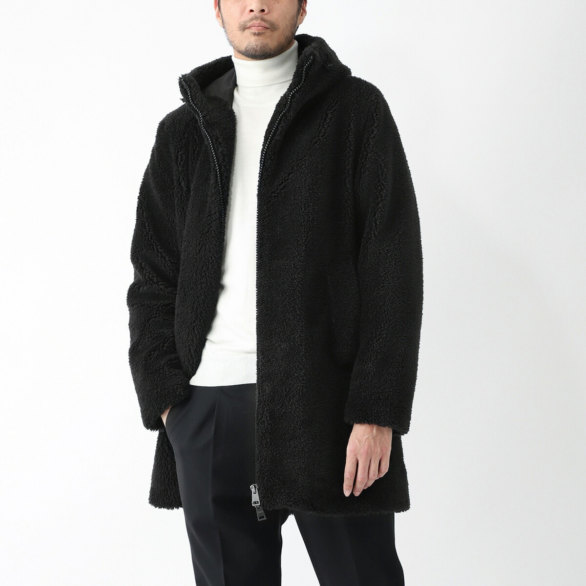 【楽天市場】ヘルノ HERNO フーデッドコート ボアコート ブラック メンズ 大きいサイズあり pa000151u 12536 9300 ...