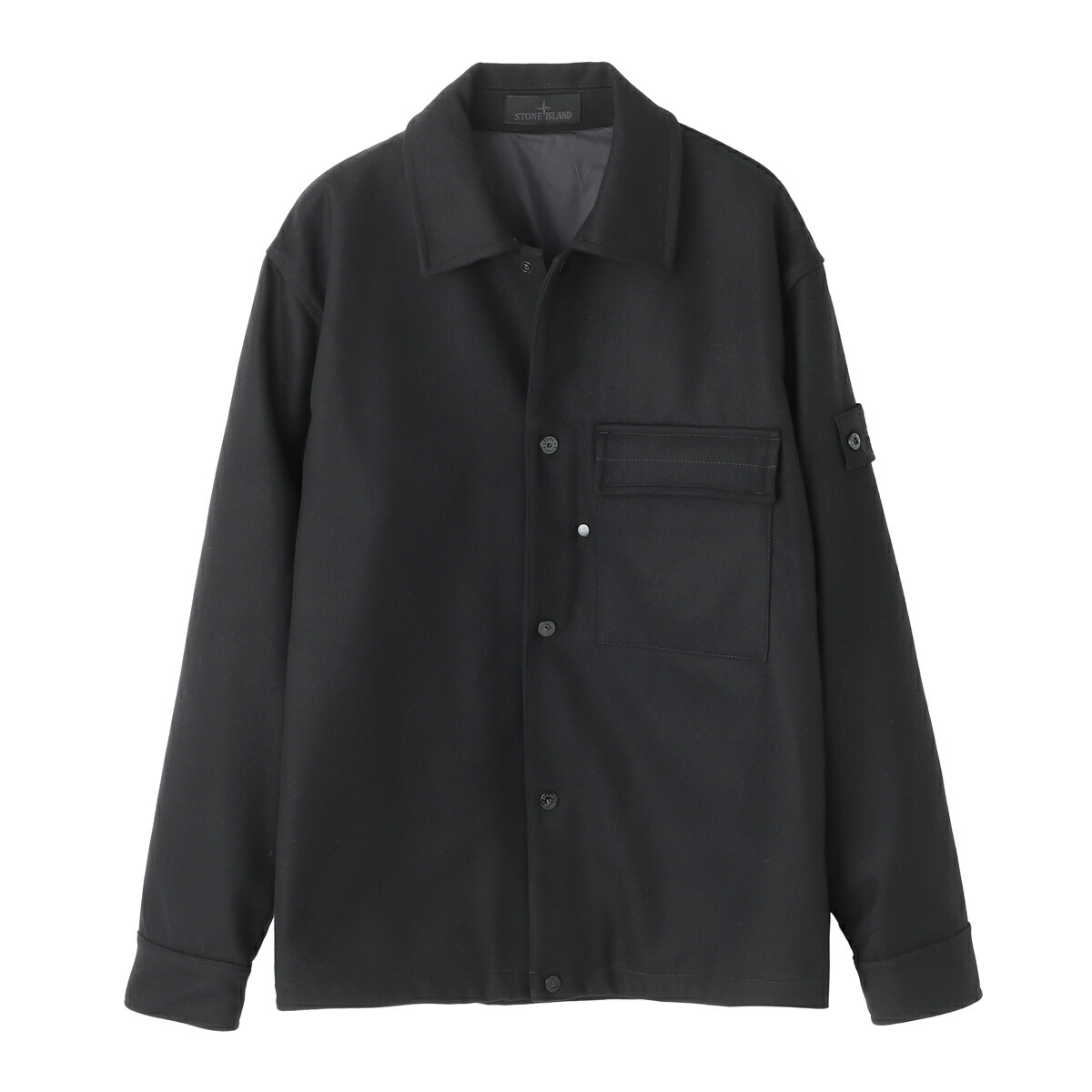 早い者勝ち！Stone  L ブラックナイロンシャツジャケット Stone Island Shirt Jacket Black Nylon Patch Logo Zipper