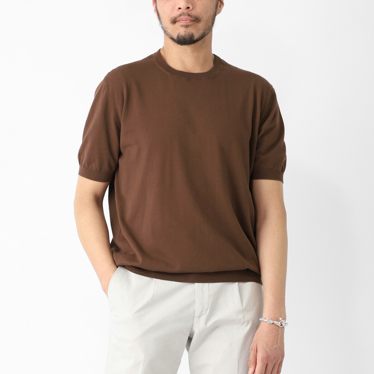 クルチアーニ Cruciani クルーネック 半袖ニット ブラウン メンズ 大きいサイズあり u61558 07gc2 z0030 GIROCOLLO M/C【返品送料無料】[2026SS]