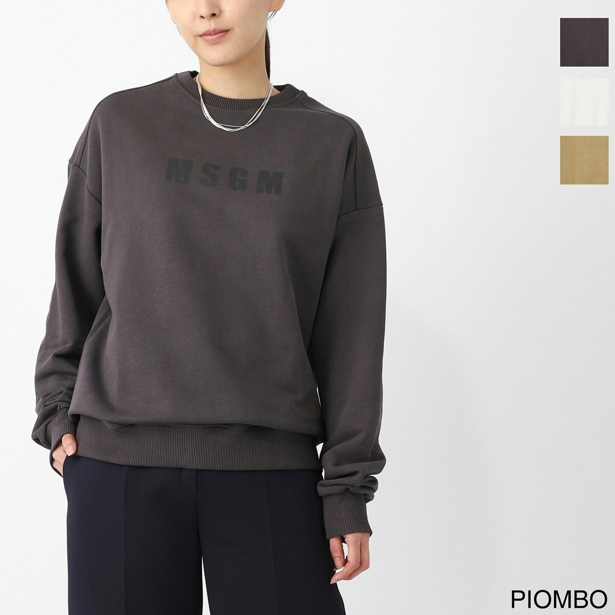 エムエスジーエム MSGM スウェットシャツ KIDS キッズ ガールズ ボーイズ レディース s6msjusw153 103 piombo lead スウェット 長袖クルーネック ロゴ プリント【返品送料無料】[2026SS]