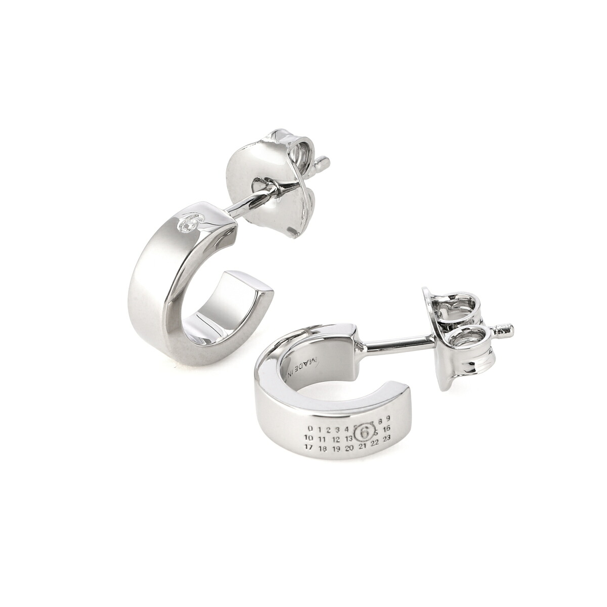 エムエム 6 メゾンマルジェラ MM6 Maison Margiela 両耳ピアス シルバー レディース NUMERIC MINIMAL SIGNATURE HOOP EARRINGS ニューメリック【返品交換不可】|モダンブルー店