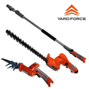 充電式バリカン【送料無料】【YARD FORCE 12V高枝電動バリカン・のこぎり(2ヘッド)セット】電動のこぎりとコードレス式バリカンのセット 軽量 伸縮式 高枝切り 低木 植え込み|マッキー