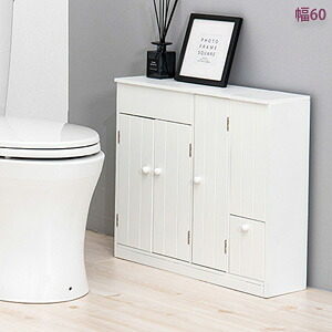 薄型トイレラック ホワイト 幅60 奥行16 完成品 の 通販 【送料無料】 ［可愛いトイレラック 白家具 姫系 トイレ収納棚 大人可愛い カントリー風 トイレラック ホワイト 幅60]