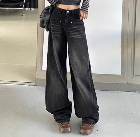 レディース パンツ デニムパンツ ボタン ウォッシュ ボトムス レトロ アメカジ ジーンズ シンプル かっこいい ポケット ストレート フルレングス ワイド 大人可愛い きれいめ おしゃれ 丈長 ファスナー ハイウエスト ラフ カジュアル