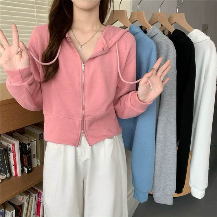 レディース トップス 羽織 ダブルジップ 大人可愛い パーカー キュート ハイウエスト 上着 おしゃれ スポーティー ストリート フード ショート 長袖 シンプル カジュアル ラフ 前開き ストレート ファスナー アメリカン レトロ