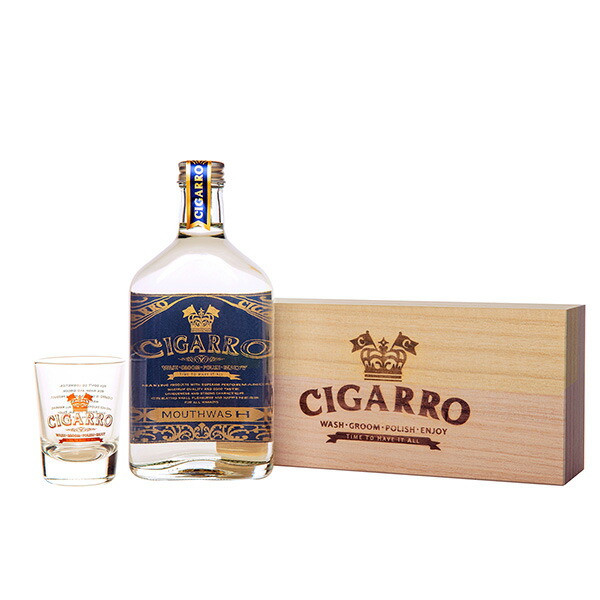 「ギフトにとてもおすすめ。高級感あふれる酒瓶のようなマウスウォッシュ」CIGARRO シガーロ マウスウォッシュ【ショットグラス・木箱付】 200ml