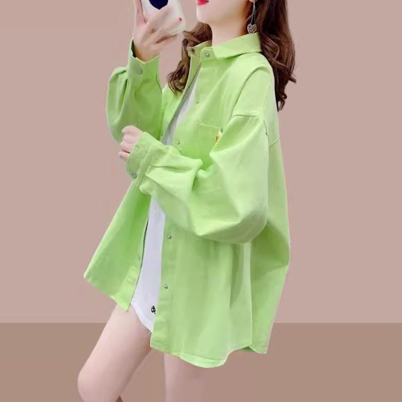 デニムシャツ レディース 春秋物 長袖 トップス アウター キャンディカラー レトロ カジュアル ゆったり ビッグシルエット 体型カバー 着痩せ 体系カバー 大きいサイズ プラスサイズ 羽織り 普段使い 長袖シャツ ライトアウター 切り替え 無地 かわい｜エムクリエイトジェット