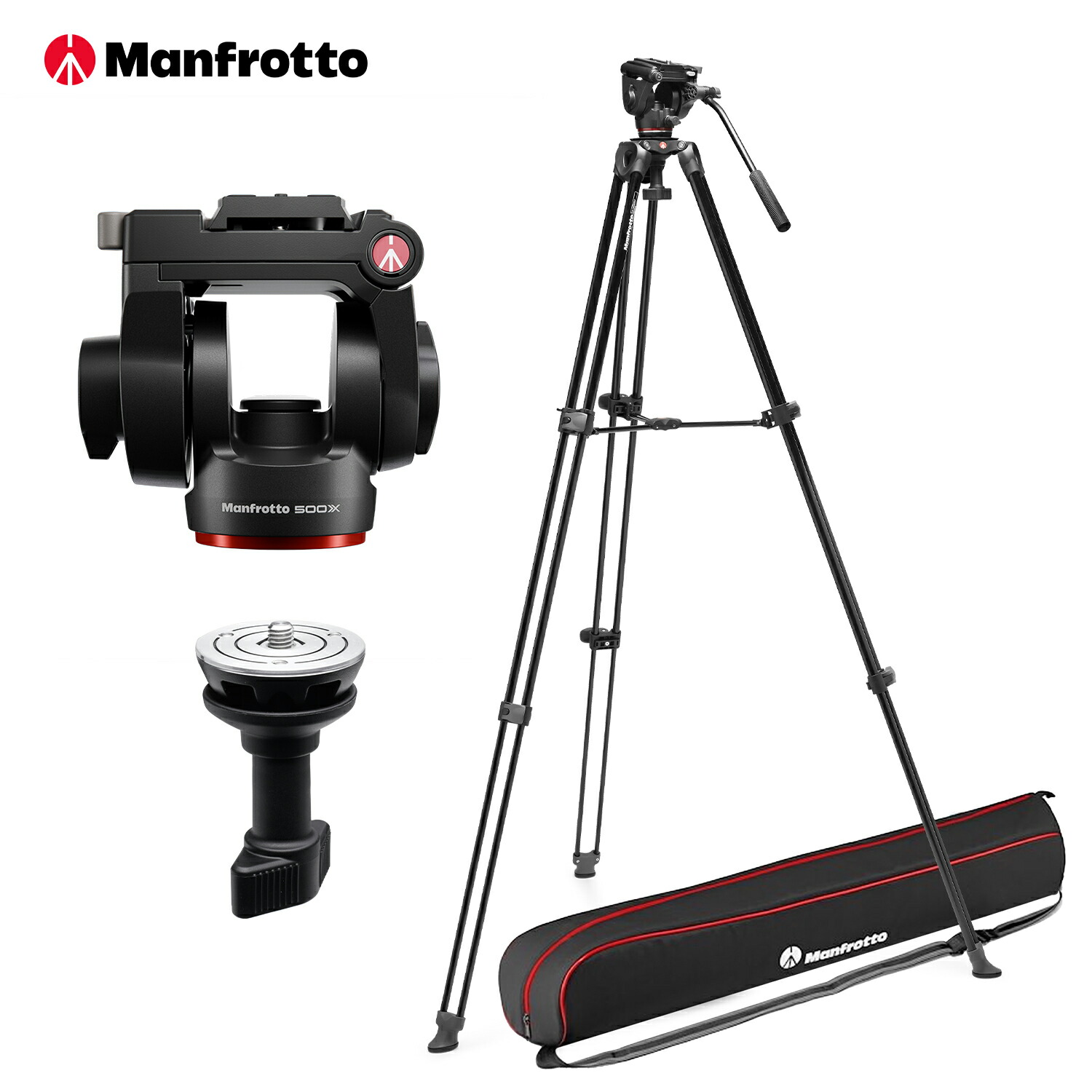 【OUTLET】Manfrotto マンフロット アルミニウム製ツインレッグ三脚 500X フルード雲台キットMVK500XAM【アウトレット】