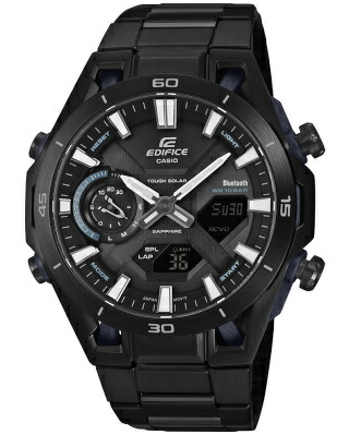 カシオ スポーツウォッチ EDIFICE 10気圧防水 メンズ ソーラー デジタル アナログ 腕時計 おしゃれな ブラック 黒 (ECB-2300YDC-1AJF) ストップウォッチ タイマー モバイルリンク機能 LED ライト付き ランニングウォッチ カシオ マラソン ランニング 時計