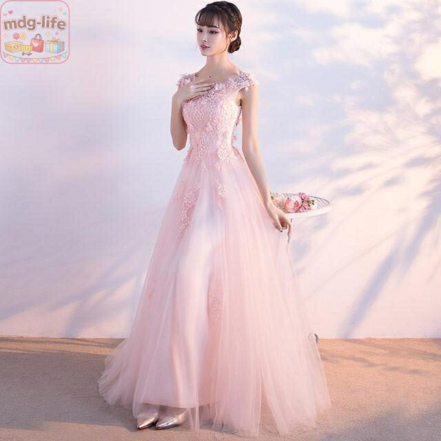 チュールドレス ノースリーブ サクラ色 花柄 パール ロングお召しもの A生産ライン 好いたらしいめ 着痩せ 二次会 交歓会 かき鳴らす会 御芽出度寄りあいお召しもの