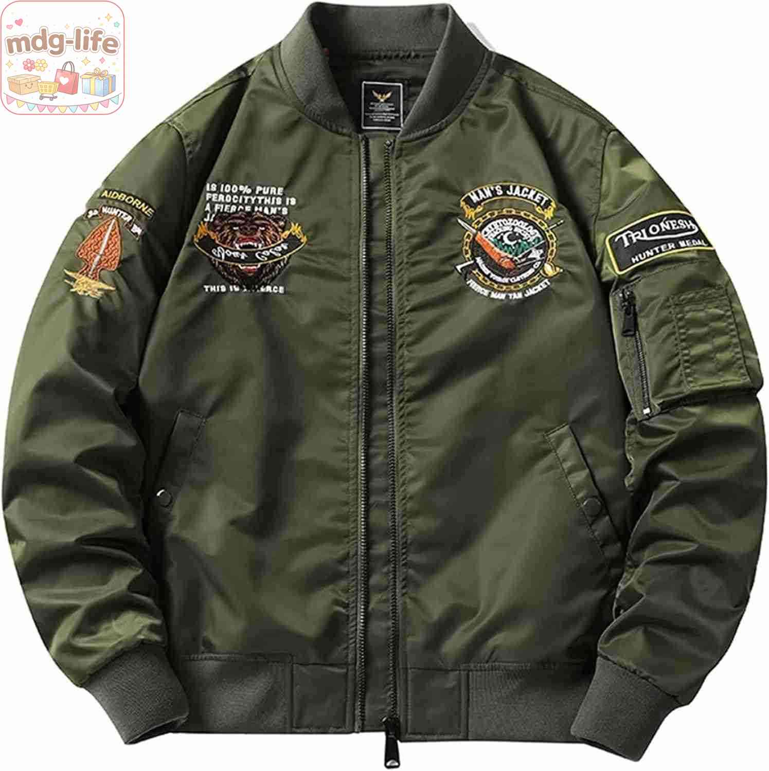 【百貨店SALE】飛球上衣 メンズ ミリタリー上衣  上衣 アメカジ クマ刺しゅう 紋章 ジップアップ 表どおり 上衣 前掛け 心地よい スタジャン アウトドア 大層らしい大きさ